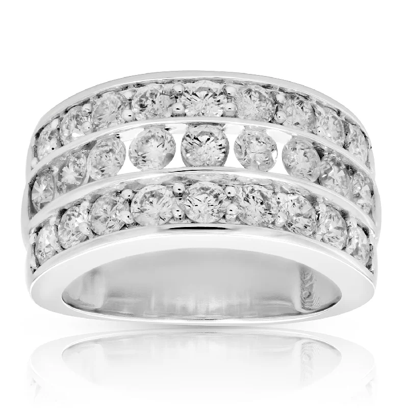 women one-of-a-kind engagement rings -2.50 cttw Round Diamond Wedding Band Three Row 14K White Gold Channel Set Bridal