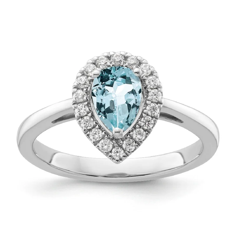 women luxury diamond rings -Aquamarine Diamond Halo Ring