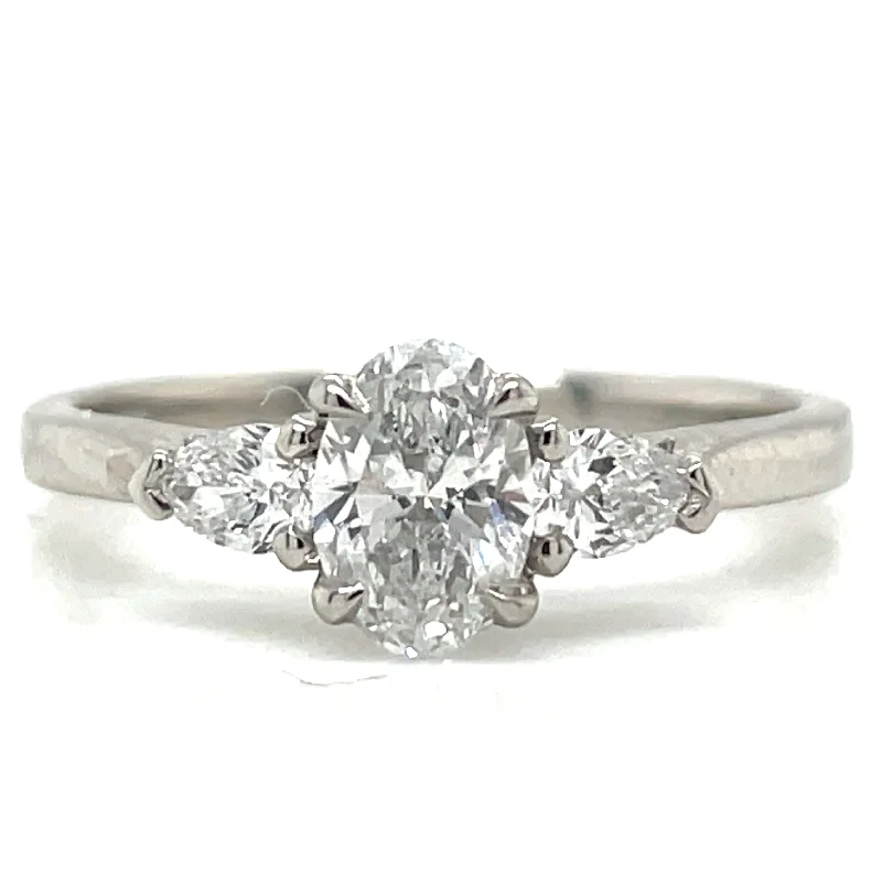 women elegant engagement rings -Cynthia - Platinum .76ct Laboratory Grown Oval and Side Pear Diamond Engagement Ring