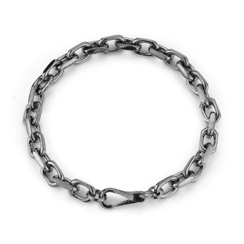 women minimalist bracelets -SAXON STERLING SILVER, BLACK RHODIUM CABLE CHAIN LINK BRACELET WITH SPRING CLASP