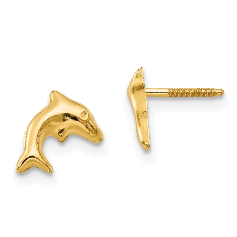 women drop earrings for women -14KT Yellow Gold 8X5MM Dolphin Earrings