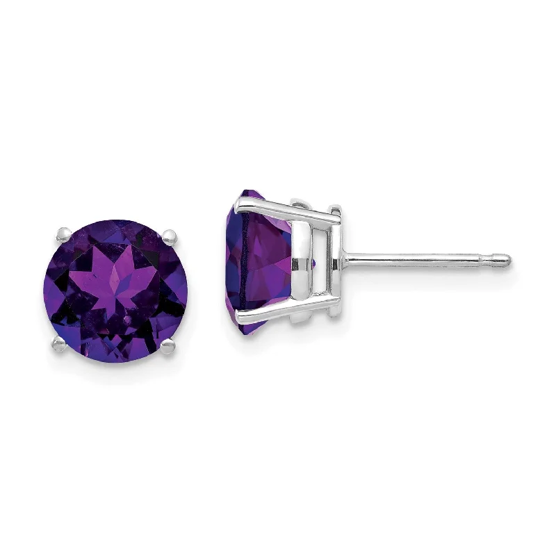 women elegant earrings -8MM Round Amethyst Stud Earrings in 14KT White Gold