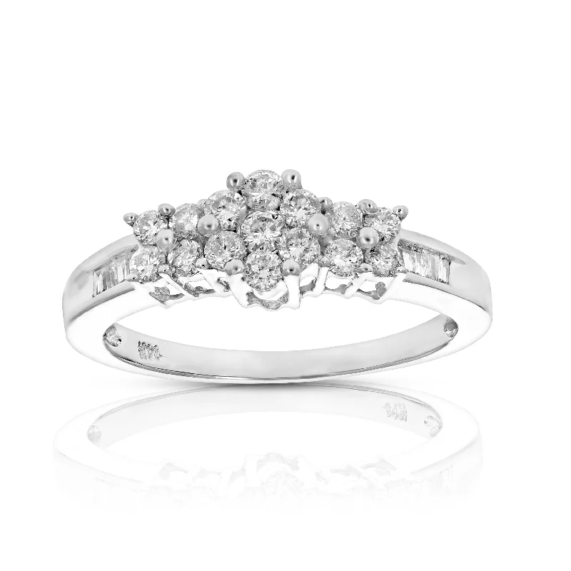 women bold engagement rings -1/2 cttw 3 Stone Composite Diamond Engagement Ring 14K White Gold Bridal