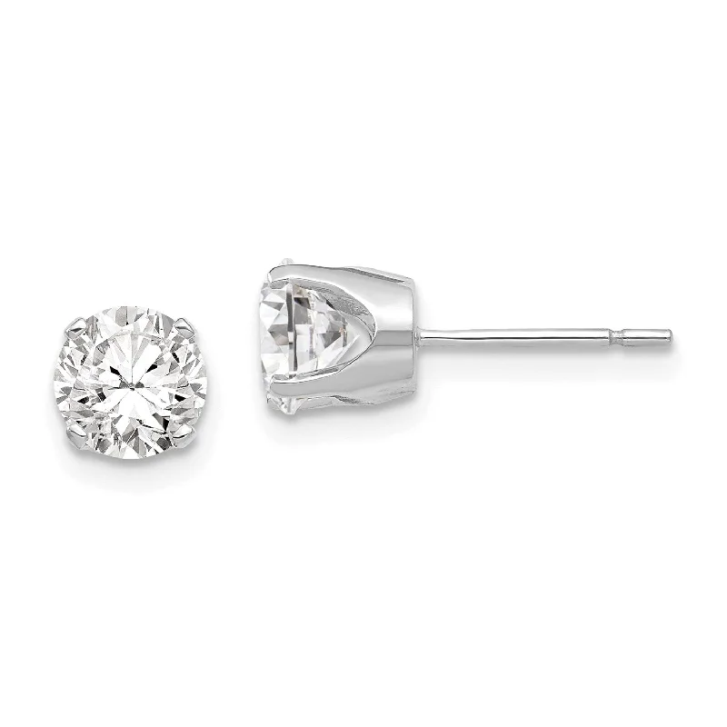 women fashion statement earrings -14KT White Gold 5.8MM Round Cubic Zirconia 7MM Stud Earrings