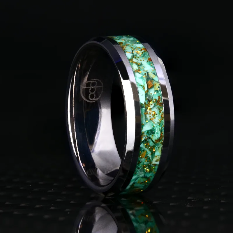 women classic wedding bands -Radiant Caribbean Glowstone Ring on Tungsten