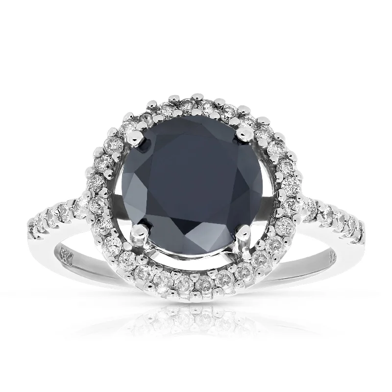 women adjustable engagement rings -3.50 cttw Black Diamond Engagement Ring Bridal Wedding 14K White Gold