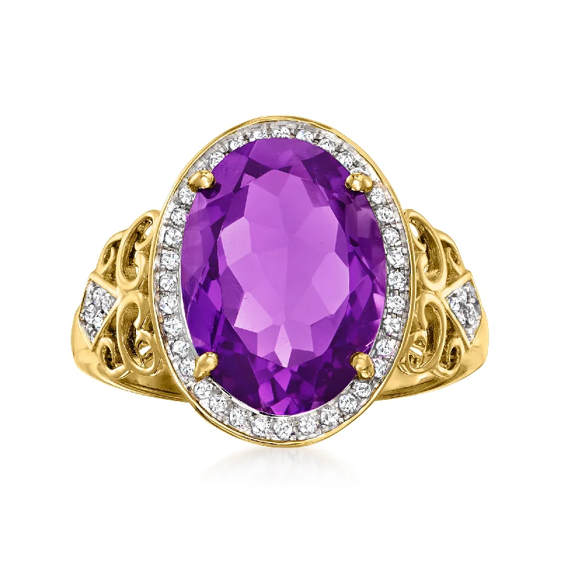 women modern solitaire engagement rings -Ross-Simons Amethyst and . Diamond Ring in 14kt Yellow Gold