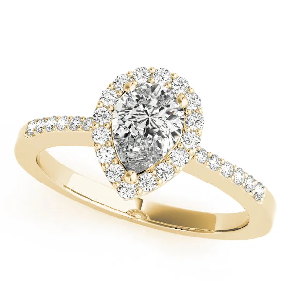 women heart-cut engagement rings -14kt Yellow Gold Pear-Shaped Halo Engagement Ring Setting