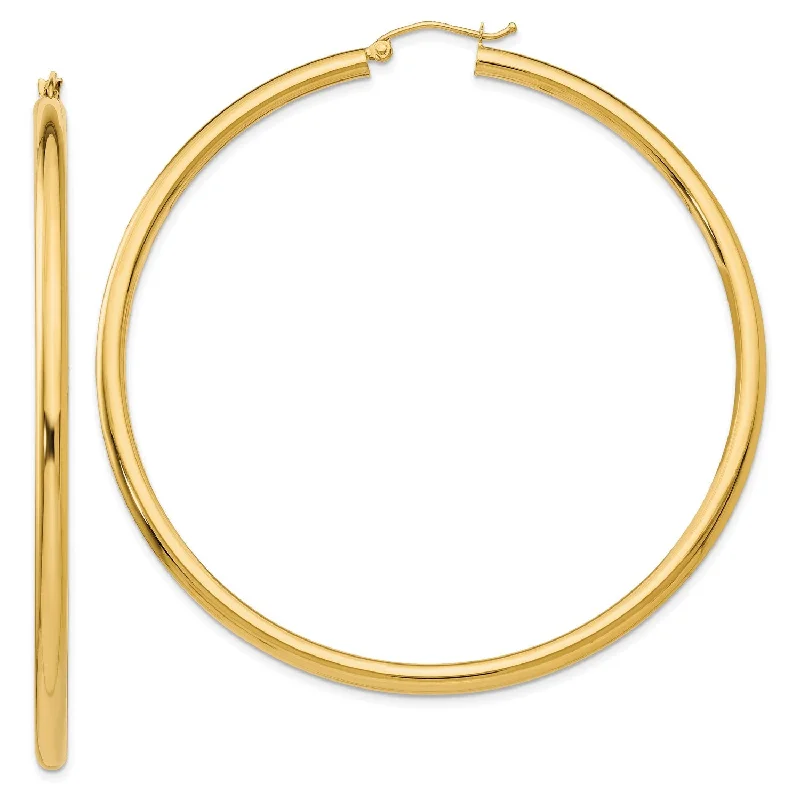 women minimalistic earrings -14KT Yellow Gold 65X3MM Hoop Earrings