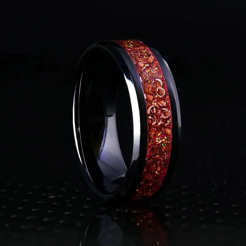 women luxury engagement rings -Radiant Sedona Glowstone Ring on Black Ceramic