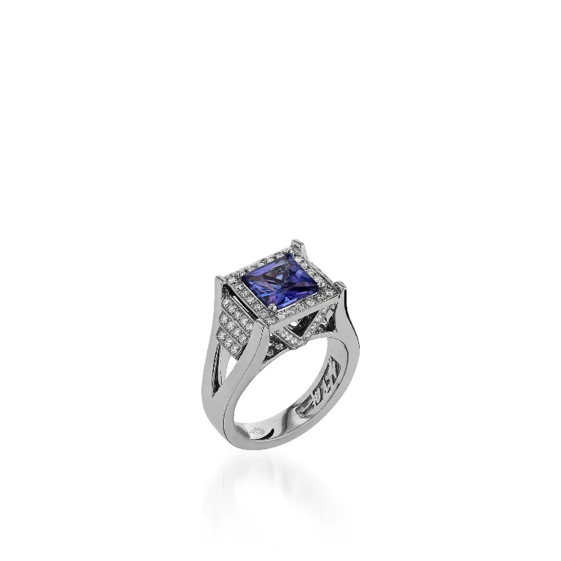 women gold wedding rings -Signature Princess Cut Tanzanite Ring