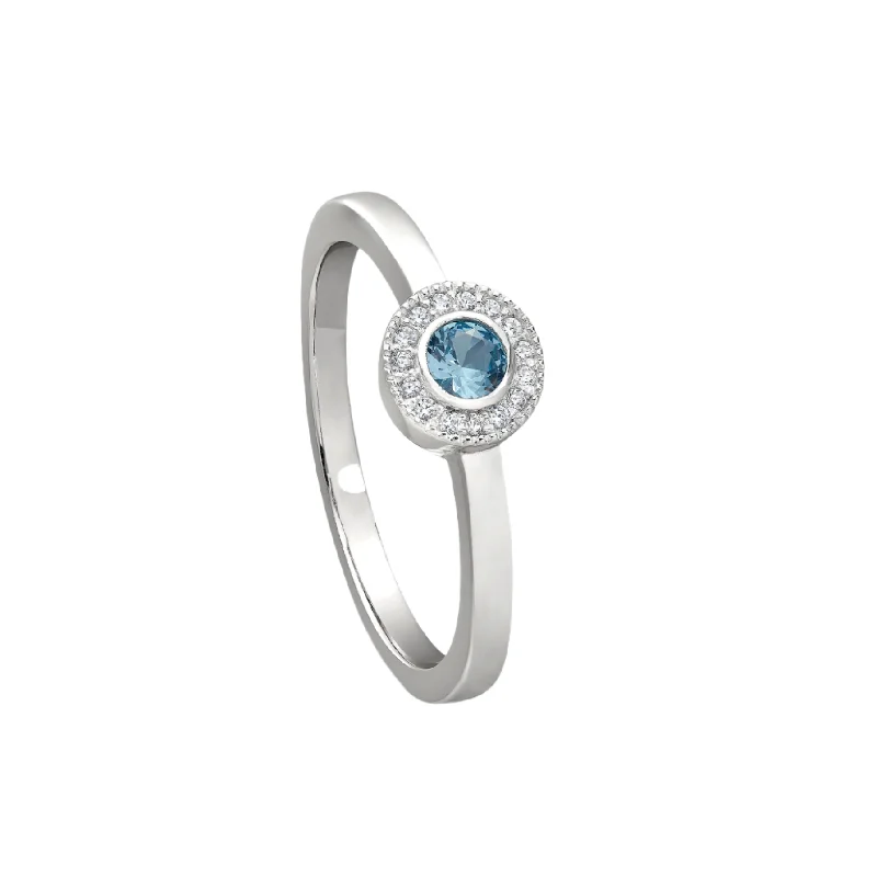 women engagement ring sets -Birth Gems Blue Topaz Ring