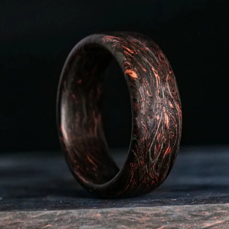 women stacked wedding rings -Copper Burl Carbon Fiber Ring