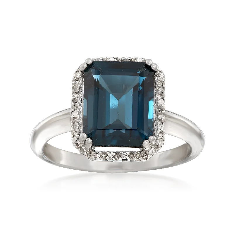 women radiant-cut engagement rings -Ross-Simons London Blue Topaz Ring With Diamond Accents in Sterling Silver