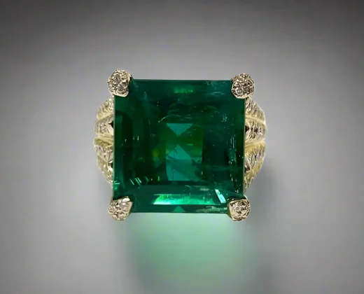 women gold-plated rings -Hadassah 14.95 Carats Emerald Cut Emerald Gemstone Ring in 18K Yellow Gold By Mike Nekta NYC