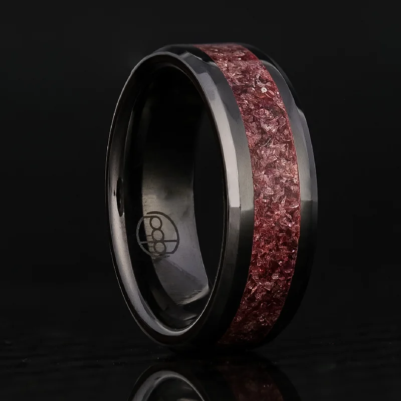 women antique rings -Garnet Glowstone Ring on Black Ceramic