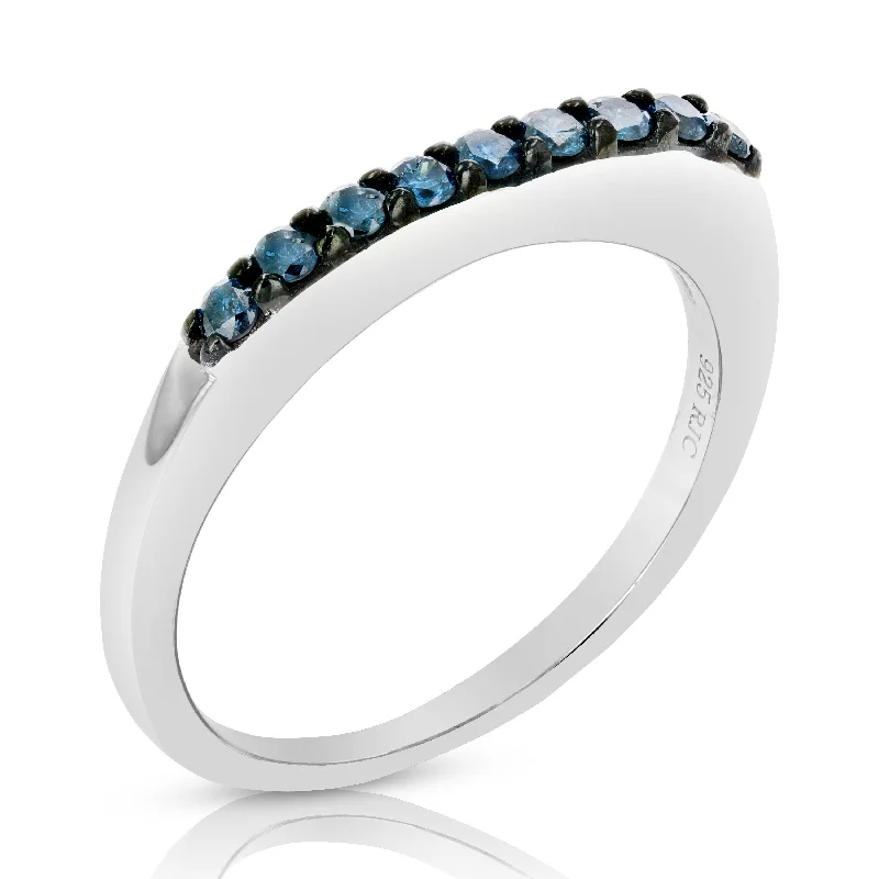 women diamond eternity bands -1/4 cttw Blue Diamond Ring Wedding Band .925 Sterling Silver Prong Set Round