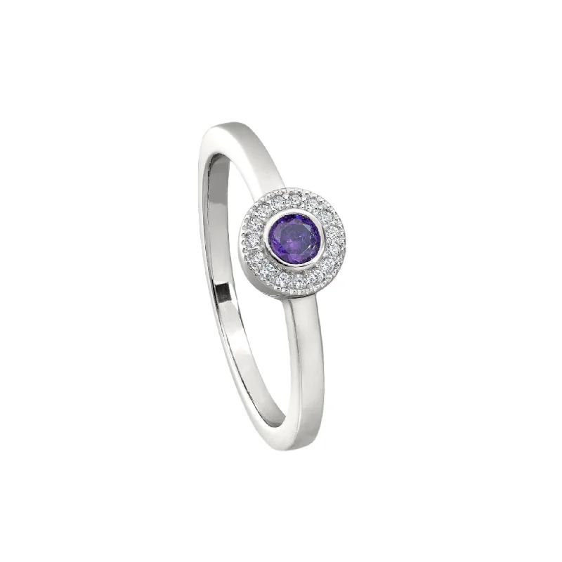 women halo rings -Birth Gems Amethyst Ring