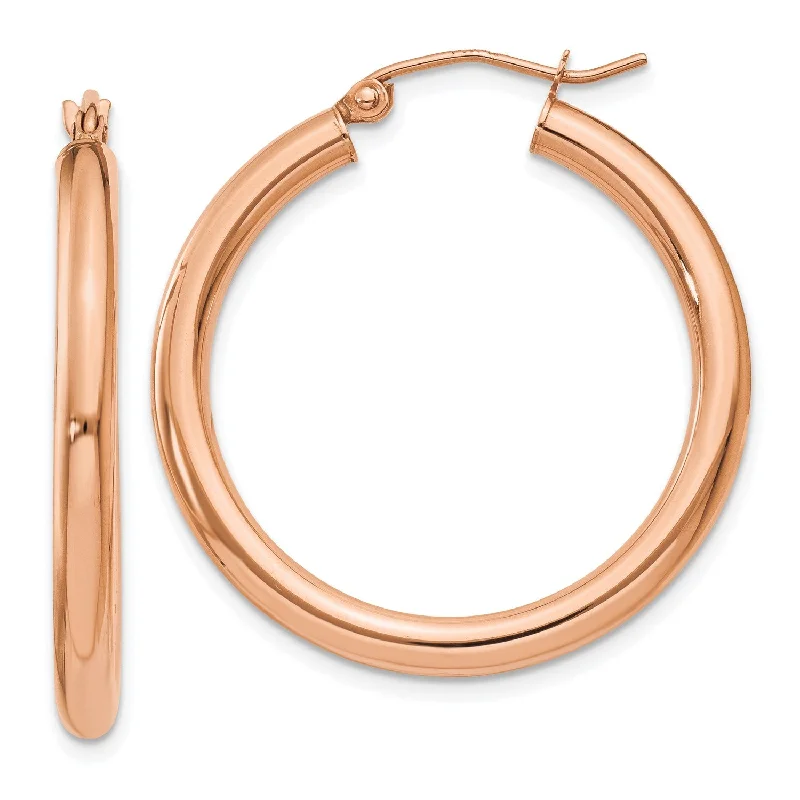 women silver hoop earrings -14KT Rose Gold 30X3MM Hoop Earrings