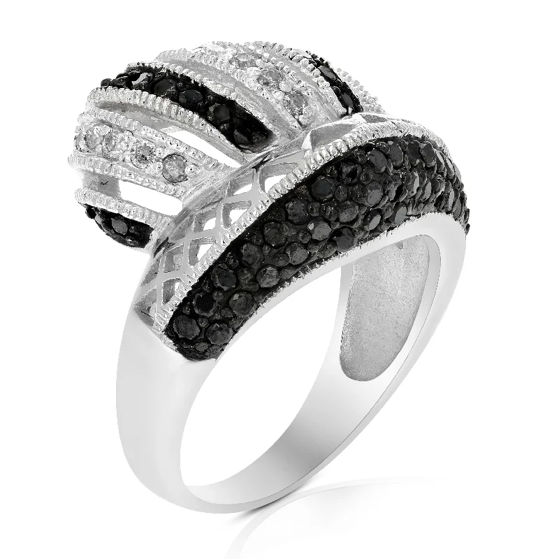 women affordable engagement rings -1.10 cttw Black and White Diamond Ring .925 Sterling Silver with Rhodium