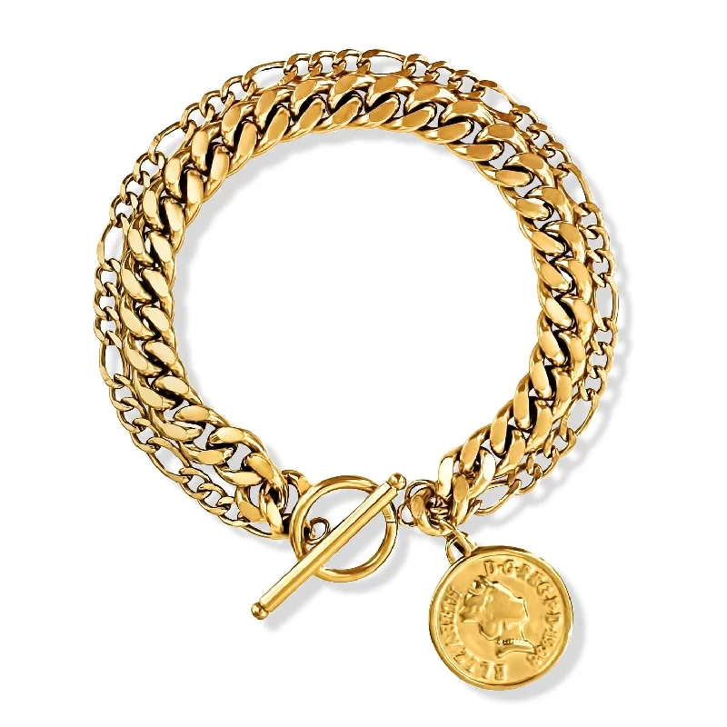 women bangles sets -Sonnet Double Chain Toggle Coin Bracelet