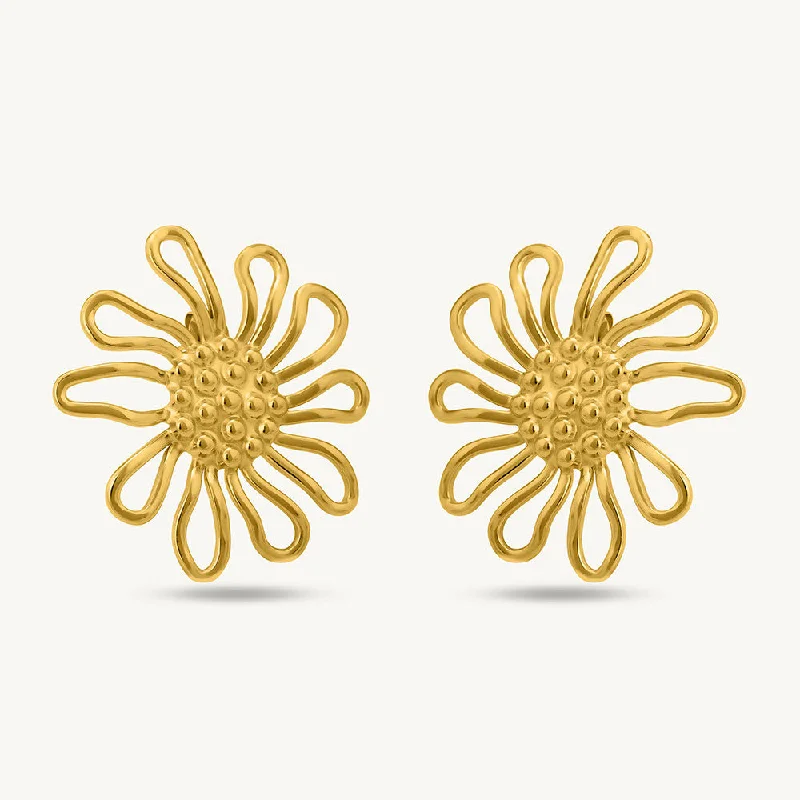 women drop earrings -Golden Sunflower Stud Earrings