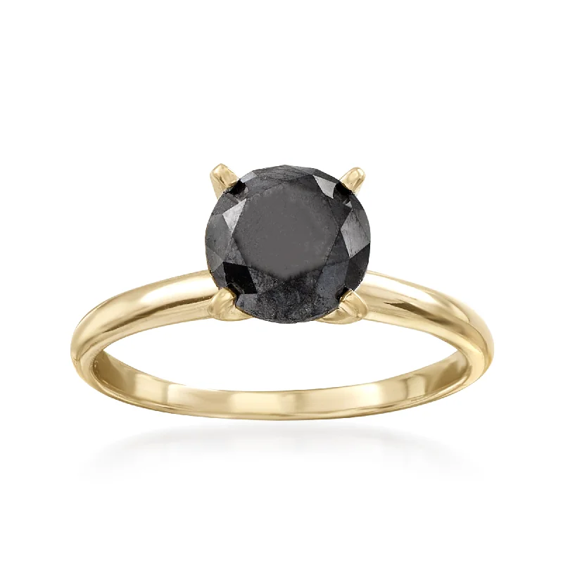 women wedding and engagement rings -Ross-Simons Black Diamond Solitaire Ring in 14kt Yellow Gold