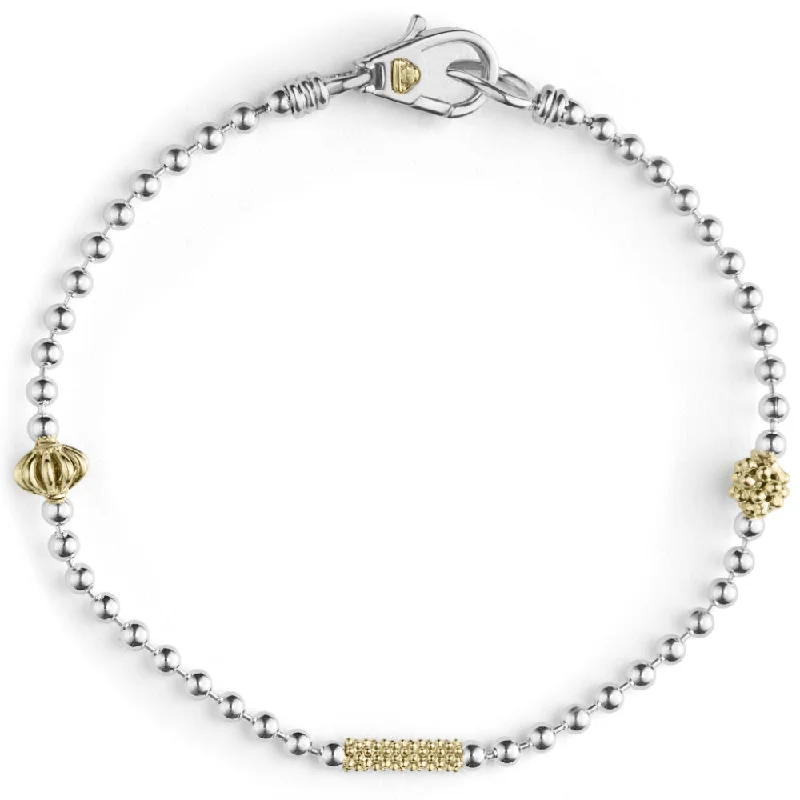 women silver bracelets -Lagos Caviar Icon Two-Tone Caviar Beaded Bracelet