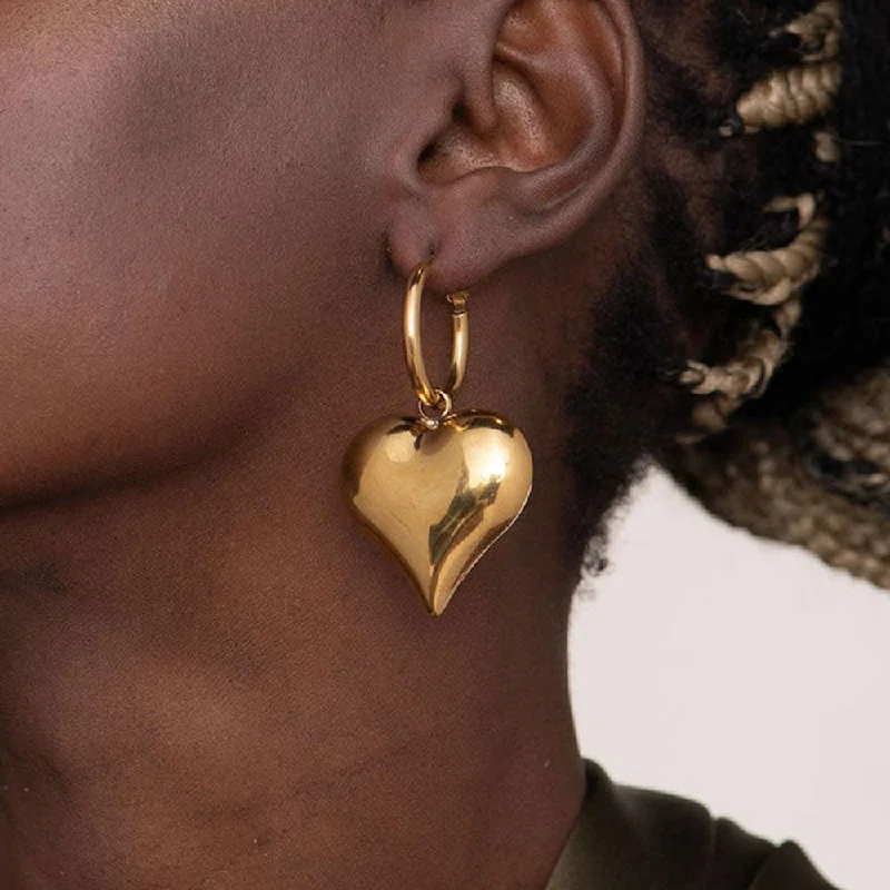 women stylish earrings -Chunky Heart Hoop Earrings