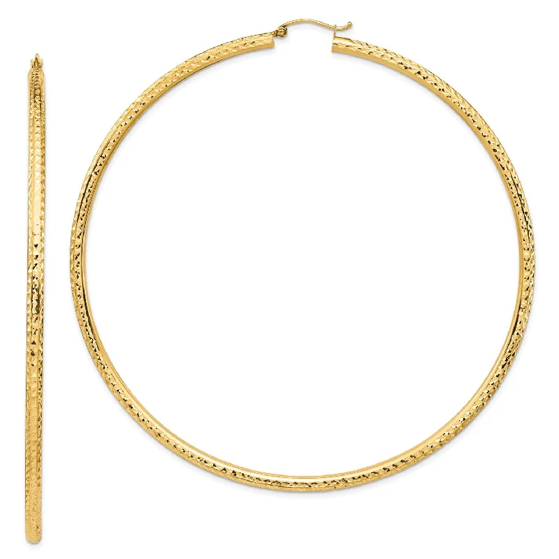 women diamond earrings -14KT Yellow Gold 90X3MM Diamond-cut Hoop Earrings