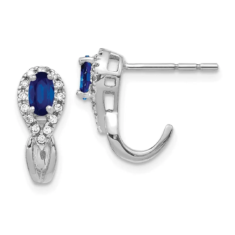 women chic drop earrings -Oval Sapphire and Diamond Earrings in 14KT White Gold