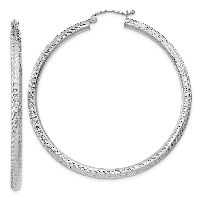 women luxury hoop earrings -14KT White Gold 50X3MM Diamond-cut Hoop Earrings