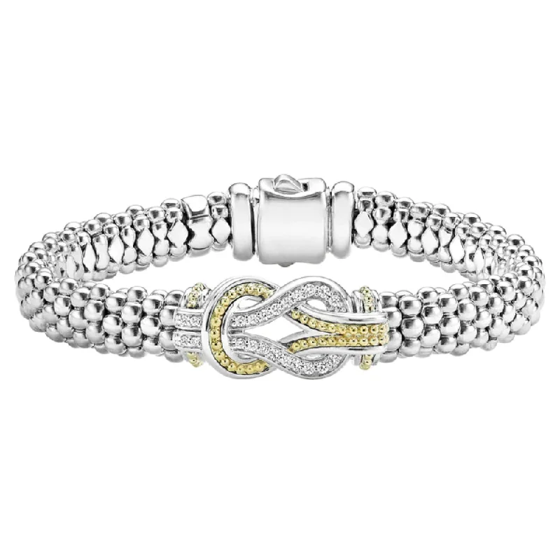 women wedding bangles -Lagos Newport Two-Tone Knot Caviar Diamond Bracelet, 9mm