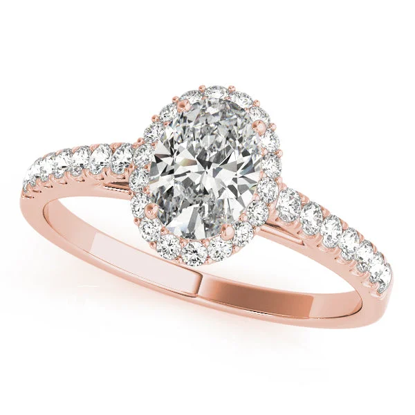 women gemstone engagement rings -14kt Rose Gold Oval Halo Engagement Ring Setting