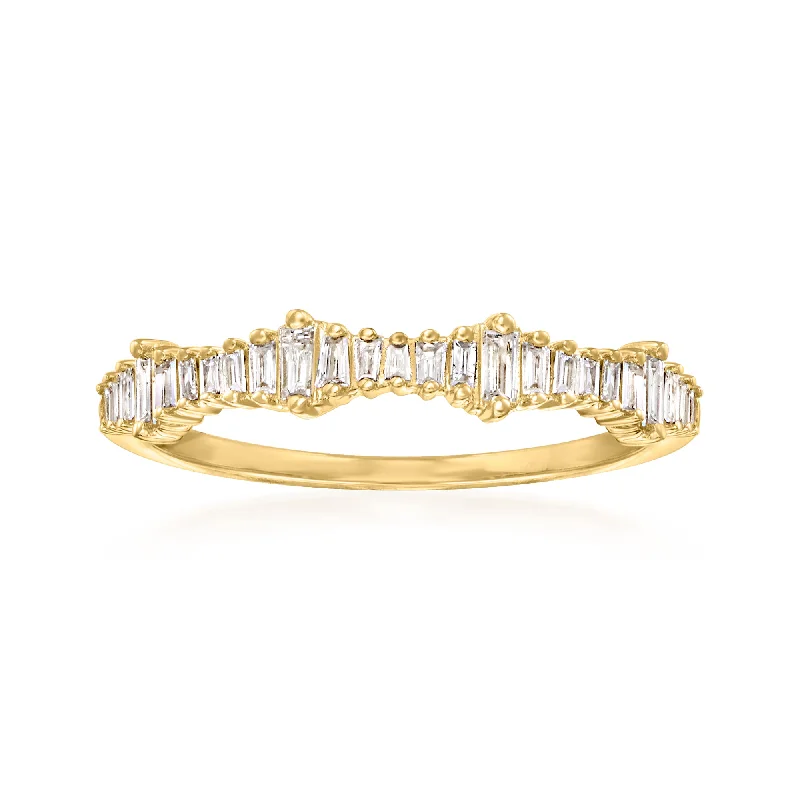 women halo engagement rings -Ross-Simons Baguette Diamond Ring in 14kt Yellow Gold