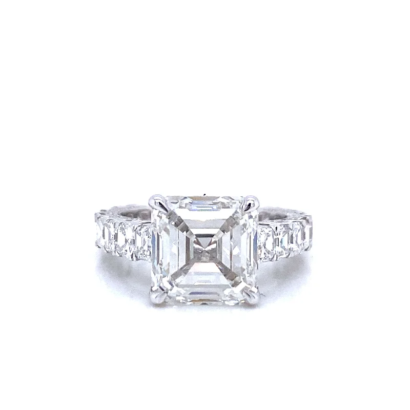 women delicate rings -Lizbeth 9 Carat Asscher Cut Lab Grown Diamond Engagement Ring. Eternity Band.  IGI Certified