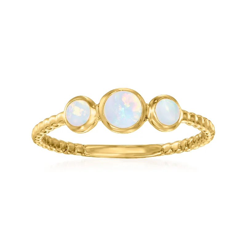 women stacked engagement rings -Ross-Simons Opal 3-Stone Ring in 14kt Yellow Gold