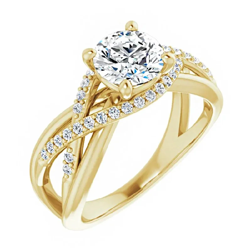 women vintage engagement ring sets -18K Yellow Gold 6.5 mm Diamond Halo Engagement Ring