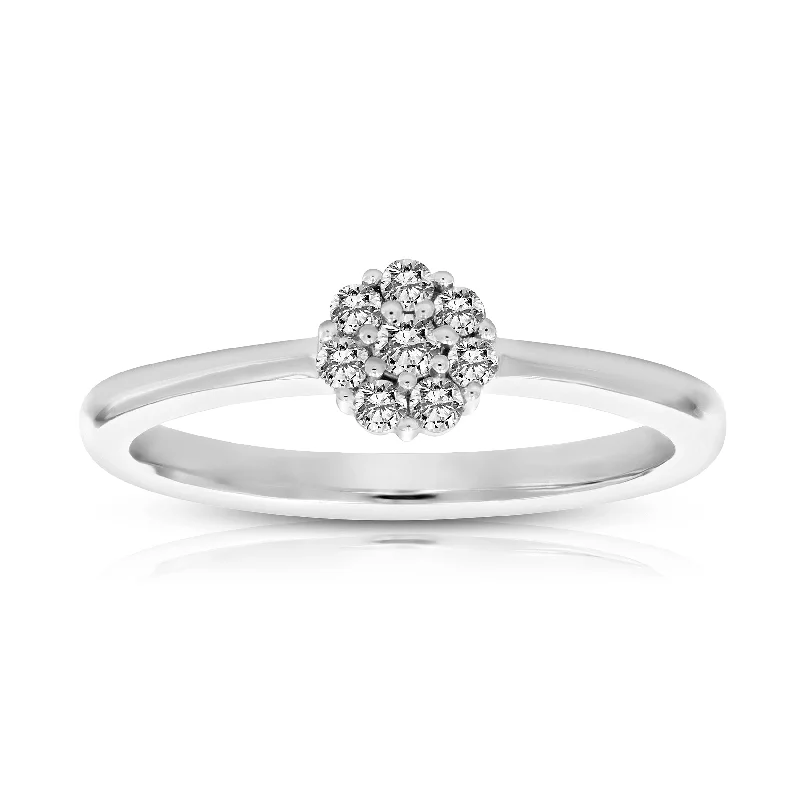 women mixed metal engagement rings -0.15 cttw 7-Stone Diamond Cluster Composite Ring 10K White Gold Bridal