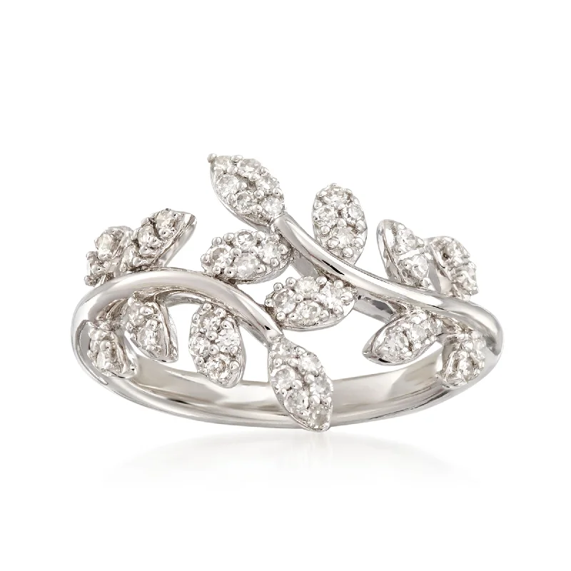 women creative engagement rings -Ross-Simons Diamond Laurel Leaf Bypass Ring in Sterling Silver