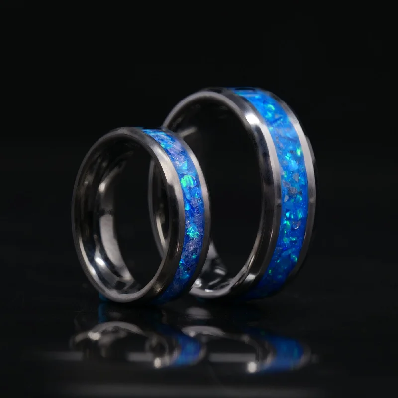 women simple rings -Matching Winter's Howl Glowstone Wedding Ring Set in Tungsten