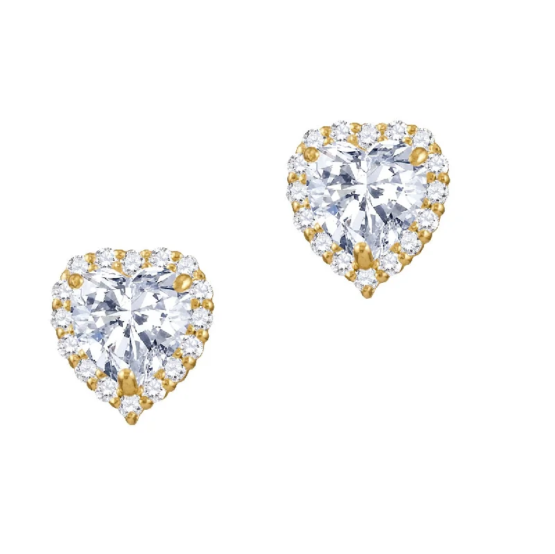 women vintage stud earrings -14KT Yellow Gold 5MM Heart Shape Cubic Zirconia Halo Stud Heart Earrings