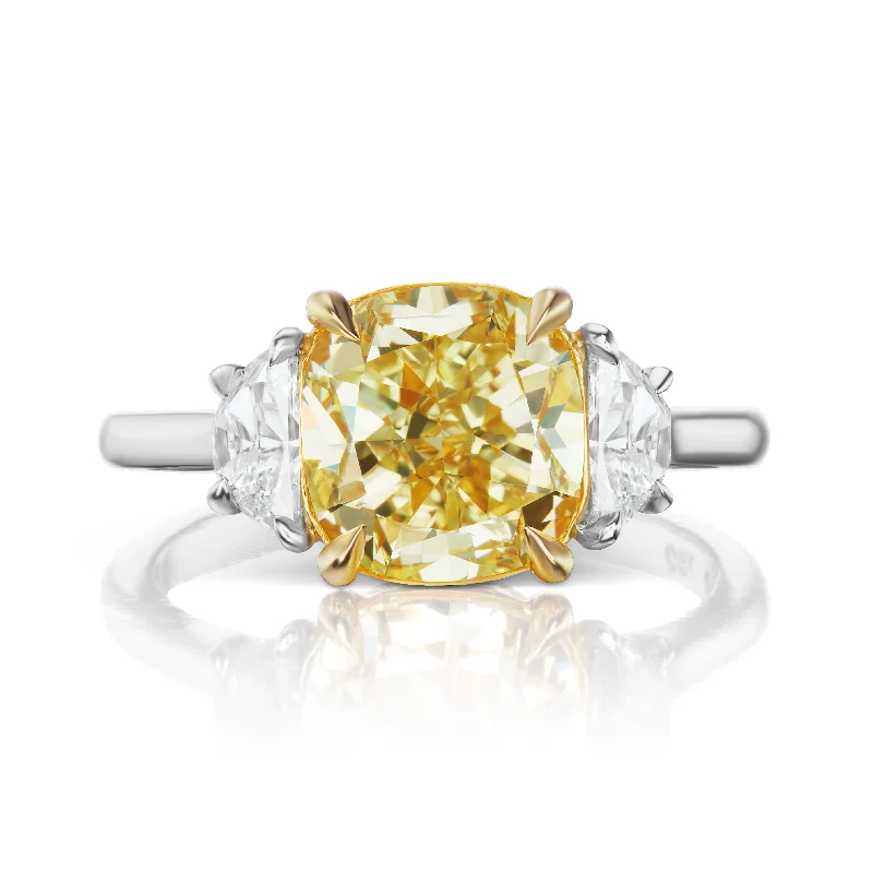 women sapphire rings -JOANA 5 CARAT CUSHION CUT LIGHT YELLOW COLOR VS CLARITY DIAMOND ENGAGEMENT RING PLATINUM & 18K GOLD GIA CERTIFIED 4 CT LY VS BY MIKE NEKTA