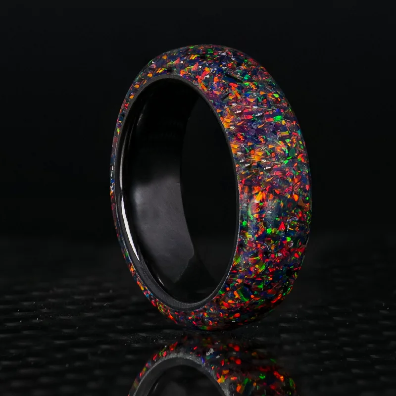 women heart-shaped rings -Black Fire Opal Dust Glowstone Ring