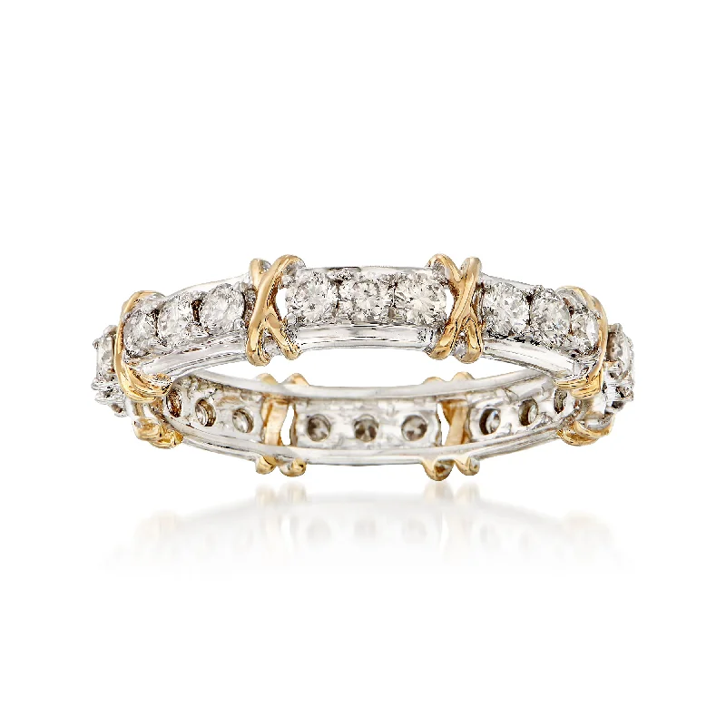 women unique diamond engagement rings -Ross-Simons Diamond X Eternity Band in Sterling and 14kt Gold