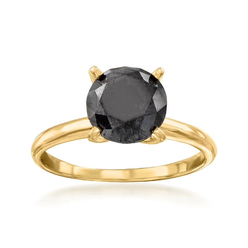 women diamond and platinum engagement rings -Ross-Simons Black Diamond Solitaire Ring in 14kt Yellow Gold