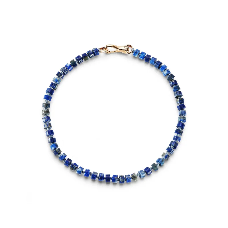 women thick bangles -GARNETT 18K ROSE GOLD AND LAPIS BEAD BRACELET