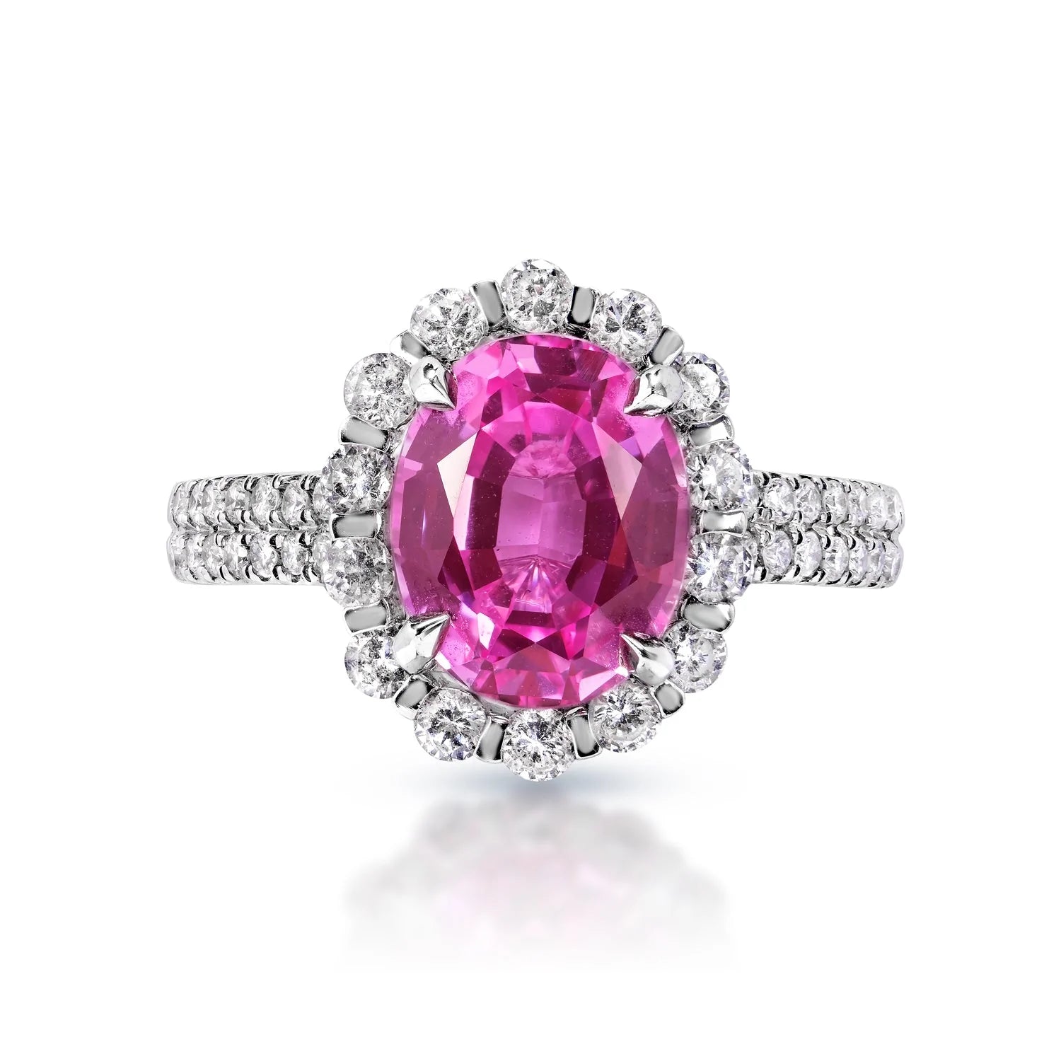 women cocktail gemstone rings -Ariya 5 Carat Oval Cut Pink Sapphire Ring in 14 Karat White Gold