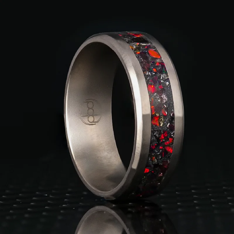 women silver rings -Hellfire Glowstone Ring on Titanium