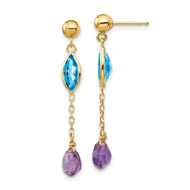 women wedding earrings -14KT Yellow Gold Blue Topaz and Amethyst Earrings